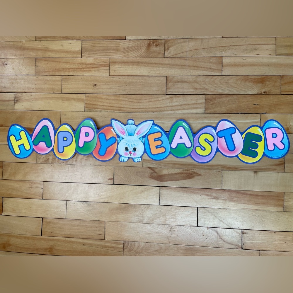Vintage Happy Easter die cardboard cut out banner. 1992